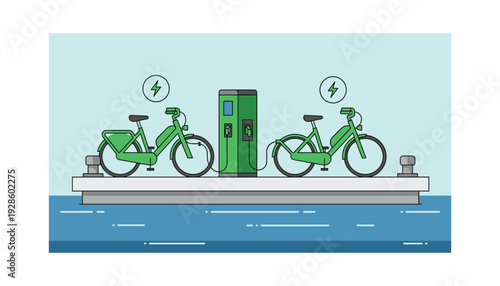 Electric bicycles charging at modern green station
