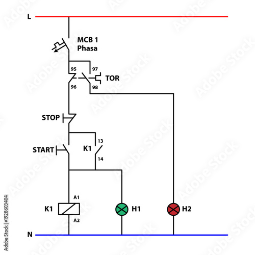 Fotografía Electrical Control Circuit Diagram With Start Stop Relay And Indicator Lamps For