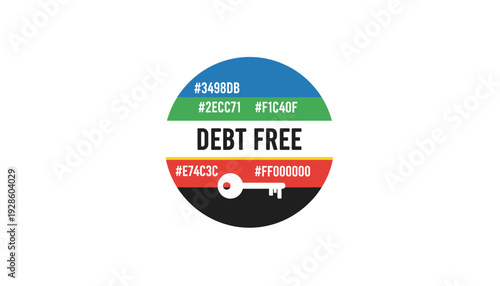 Debt free lifestyle with colorful key symbol