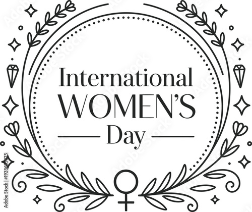 International womens day logo ornate circular design feminine symbol floral elements celebration illustration