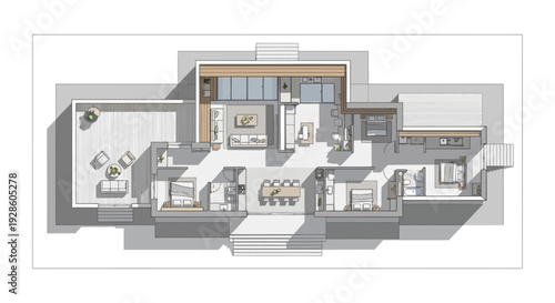 Modern House Floor Plan Illustration with Contemporary Design Elements
