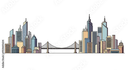 Stylized city skyline with bridge