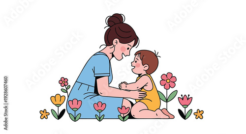 Mother and baby in flowers