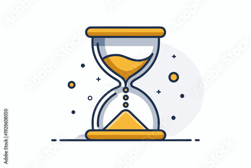 Minimal hourglass with yellow sand particles white