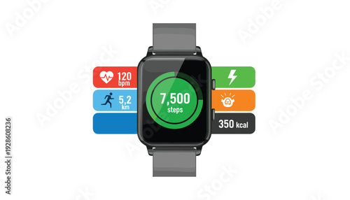 Modern smartwatch displaying fitness tracking data