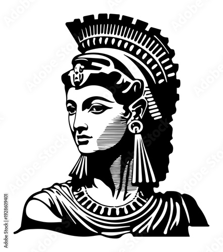Obraz na płótnie Ancient Greek Goddess Athena Portrait Vector, Roman Woman in Classical Attire Wo