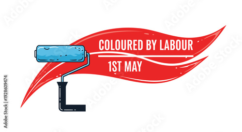 Vector illustration of paint roller with flame, labour day symbol