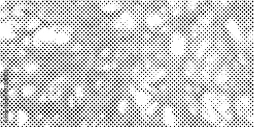 abstract black and white halftone dots pattern background with seamless gradient effect, minimalist pop art vector texture, monochrome distressed stipple aesthetic for design.