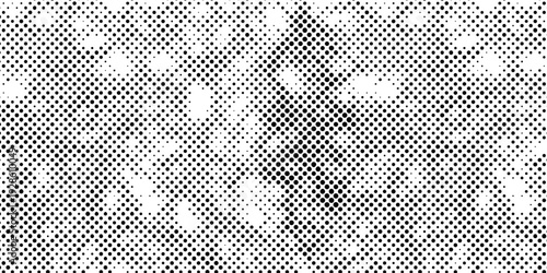 abstract black and white halftone dots pattern background with seamless gradient effect, minimalist pop art vector texture, monochrome distressed stipple aesthetic for design.