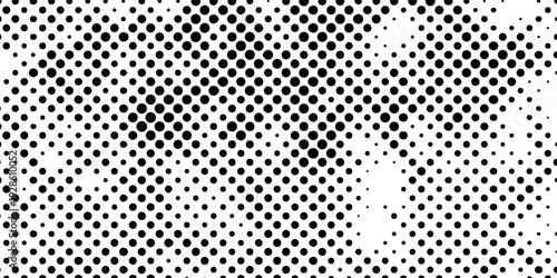 abstract black and white halftone dots pattern background with seamless gradient effect, minimalist pop art vector texture, monochrome distressed stipple aesthetic for design.