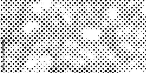 abstract black and white halftone dots pattern background with seamless gradient effect, minimalist pop art vector texture, monochrome distressed stipple aesthetic for design.