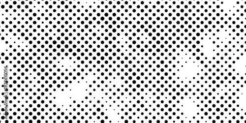 abstract black and white halftone dots pattern background with seamless gradient effect, minimalist pop art vector texture, monochrome distressed stipple aesthetic for design.