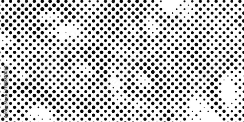 abstract black and white halftone dots pattern background with seamless gradient effect, minimalist pop art vector texture, monochrome distressed stipple aesthetic for design.
