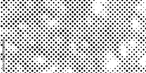 abstract black and white halftone dots pattern background with seamless gradient effect, minimalist pop art vector texture, monochrome distressed stipple aesthetic for design.