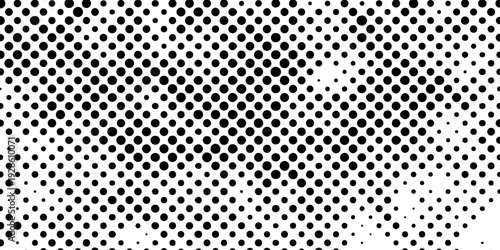 abstract black and white halftone dots pattern background with seamless gradient effect, minimalist pop art vector texture, monochrome distressed stipple aesthetic for design.