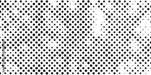 abstract black and white halftone dots pattern background with seamless gradient effect, minimalist pop art vector texture, monochrome distressed stipple aesthetic for design.