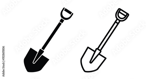 Two gardening shovels isolated on white background simple tool silhouette design