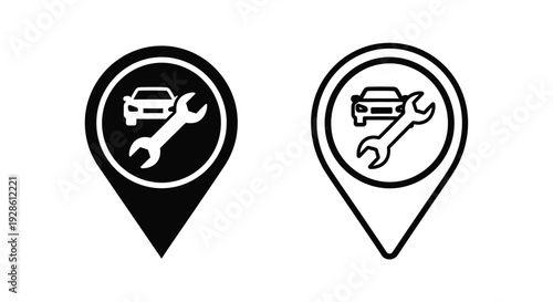 Car repair icons featuring a wrench and vehicle silhouette against a white background