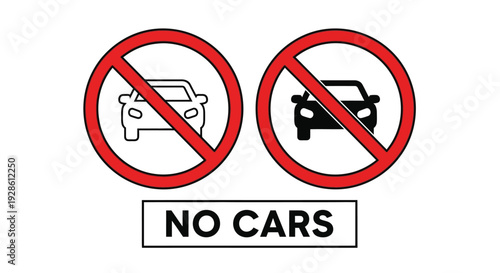 Two red prohibition signs with car silhouettes indicating no vehicles allowed silhouette