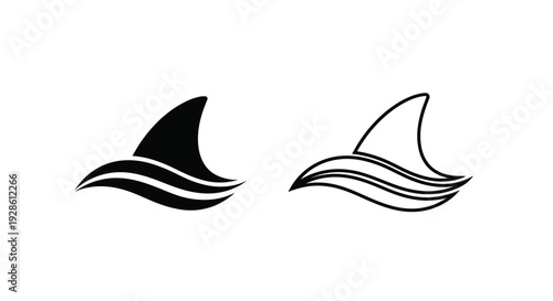 Stylized shark fin and boat wave silhouette design on a clean white background