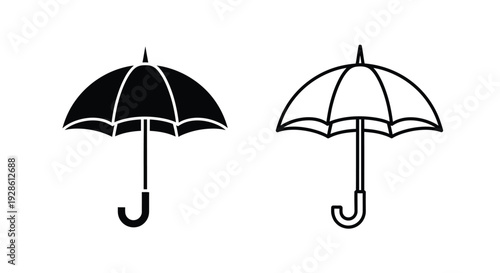 Two umbrella icons displayed one solid black and one outline as a silhouette