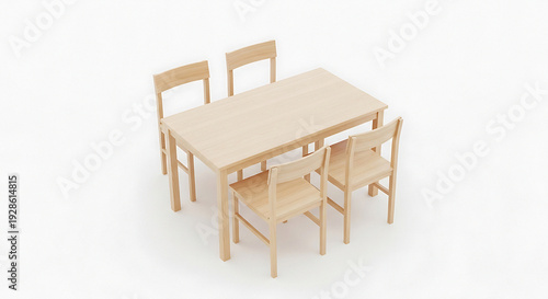 Modern wooden dining table with four chairs in minimalist design