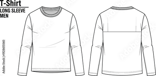 Men long sleeve t shirt mockup front and back view, casual blank apparel template isolated on white background