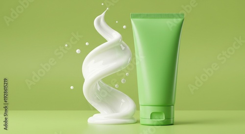 Wallpaper Mural A green tube of cosmetic product with white cream splashing out Torontodigital.ca