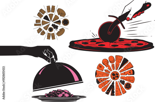 Food presentation with isolated objects on transparent background various dishes and platters