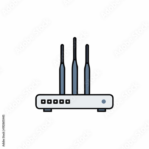 Pixel Art Style White Wireless Router With Three Antennas On A White Background