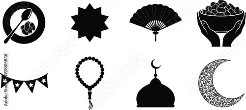 Islamic symbols and crescent moon icons