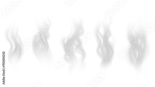 Realistic steam or smoke on hot tea, coffee, food. PNG Stock royalty free.	