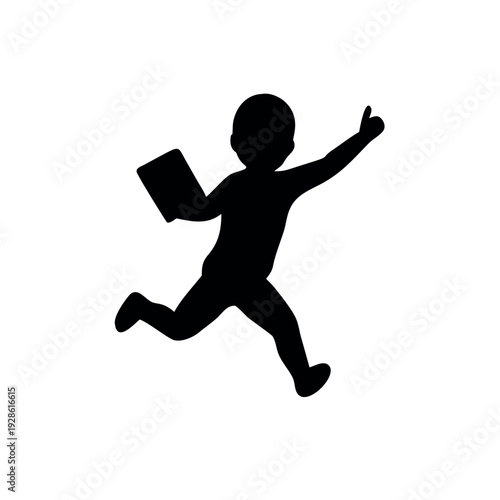 Minimal silhouette pictogram of a joyful child leaping with energy Vector illustration
