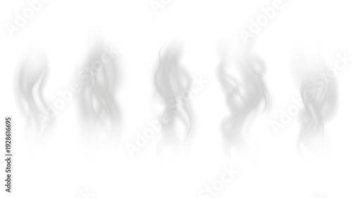Realistic steam or smoke on hot tea, coffee, food. PNG Stock royalty free.	