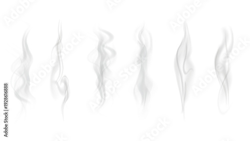 Realistic steam or smoke on hot tea, coffee, food. PNG Stock royalty free.	