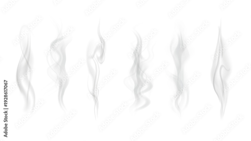 Fototapeta premium Realistic steam or smoke on hot tea, coffee, food. PNG Stock royalty free. 