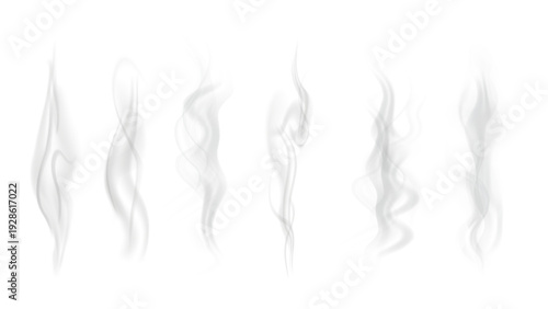 Realistic steam or smoke on hot tea, coffee, food. PNG Stock royalty free.	