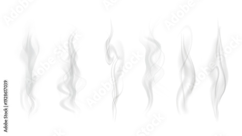 Realistic steam or smoke on hot tea, coffee, food. PNG Stock royalty free.	