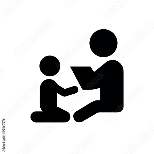 Clean silhouette pictogram of a parent reading a bedtime story to a child Vector illustration