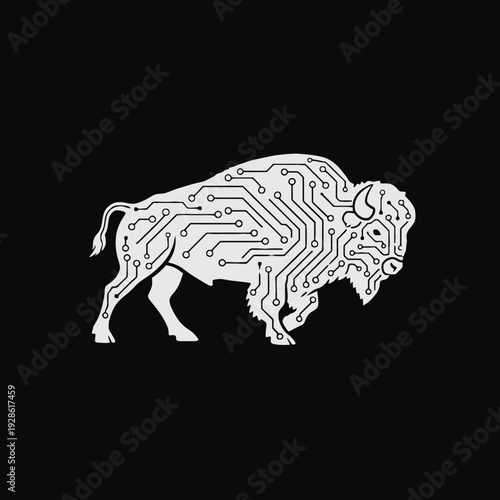 Wallpaper Mural Circuit Board Bison Illustration on Black Background. Torontodigital.ca