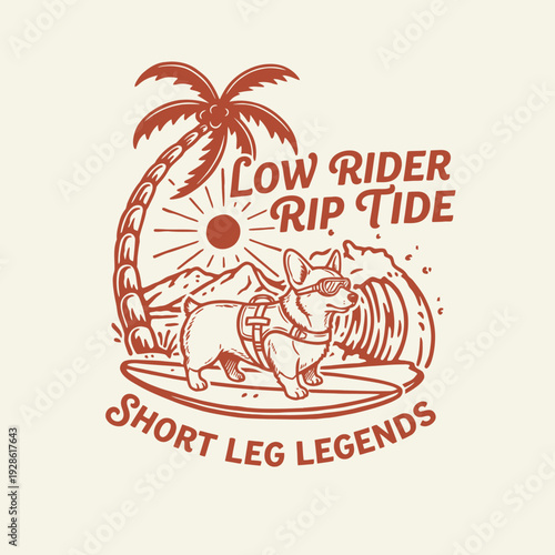 Pig Riding Surfboard Under Palm Tree.