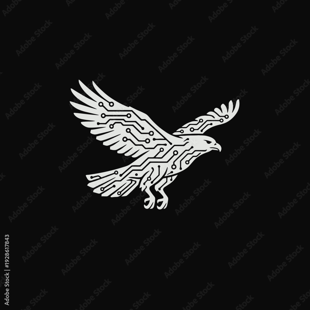 Obraz premium White Eagle Illustration with Circuit Lines.