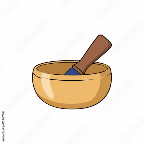 Tibetan Singing Bowl and Wooden Striker for Meditation and Relaxation with a Simple Clean Design