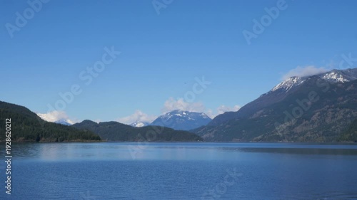 Harrison Lake near Harrison Hot Springs during a winter season in the Fraser Valley of British Columbia, Canada