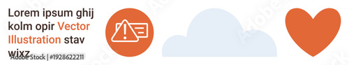 Love and emotions, cloud computing, safety alerts, digital communication, conceptual messages, and user interface design. Red heart, cloud and warning icon. Love and emotions with safety alerts