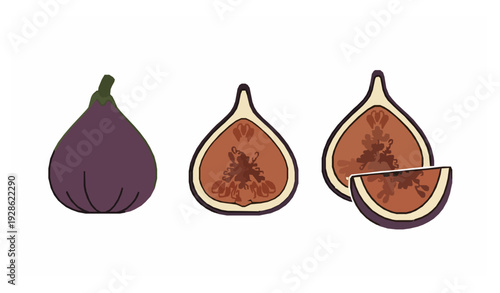 Minimal Fig Fruit Whole and Cut Icon Set