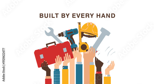 Construction tools and hands icon set