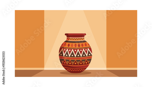 Vibrant clay vase with intricate patterns on display