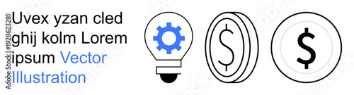 Innovation, fintech, economic growth, business strategy, financial planning, creative solutions. Gear inside a light bulb and dollar symbols. Innovation and fintech concept