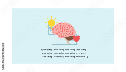 Brain with heart and sun symbolizing mental wellness and positivity